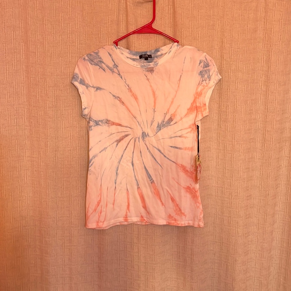 Large Tie Dye t-shirt light blue peach white